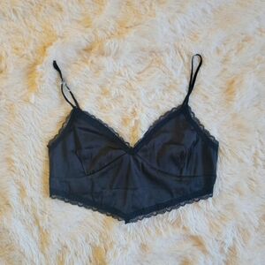 Black Satin Lace Cropped Top